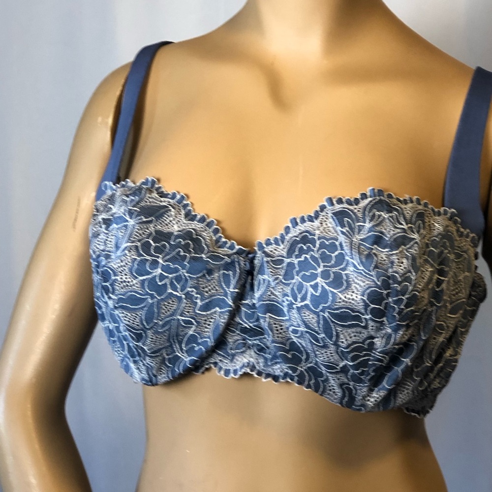 Cacique Blue Balconette Bra with Floral Print